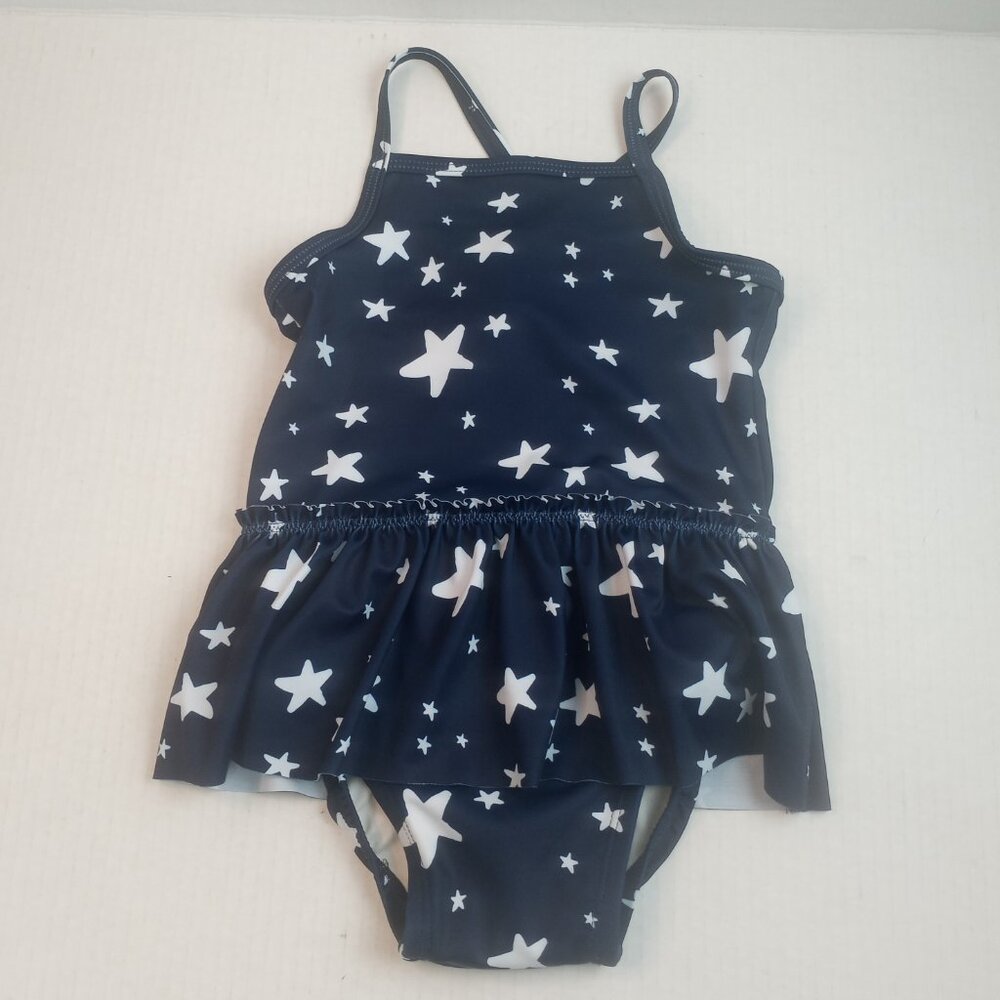 Moon and Back By Hanna Andersson Navy White Star Peplum One Piece Swimsuit